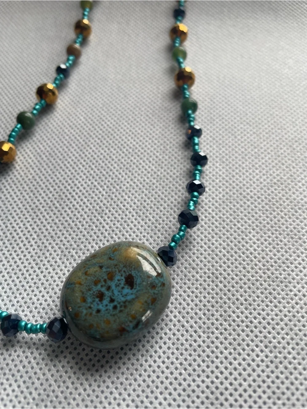Turquoise and Gold Beaded Pendant Necklace - Women Jewelry